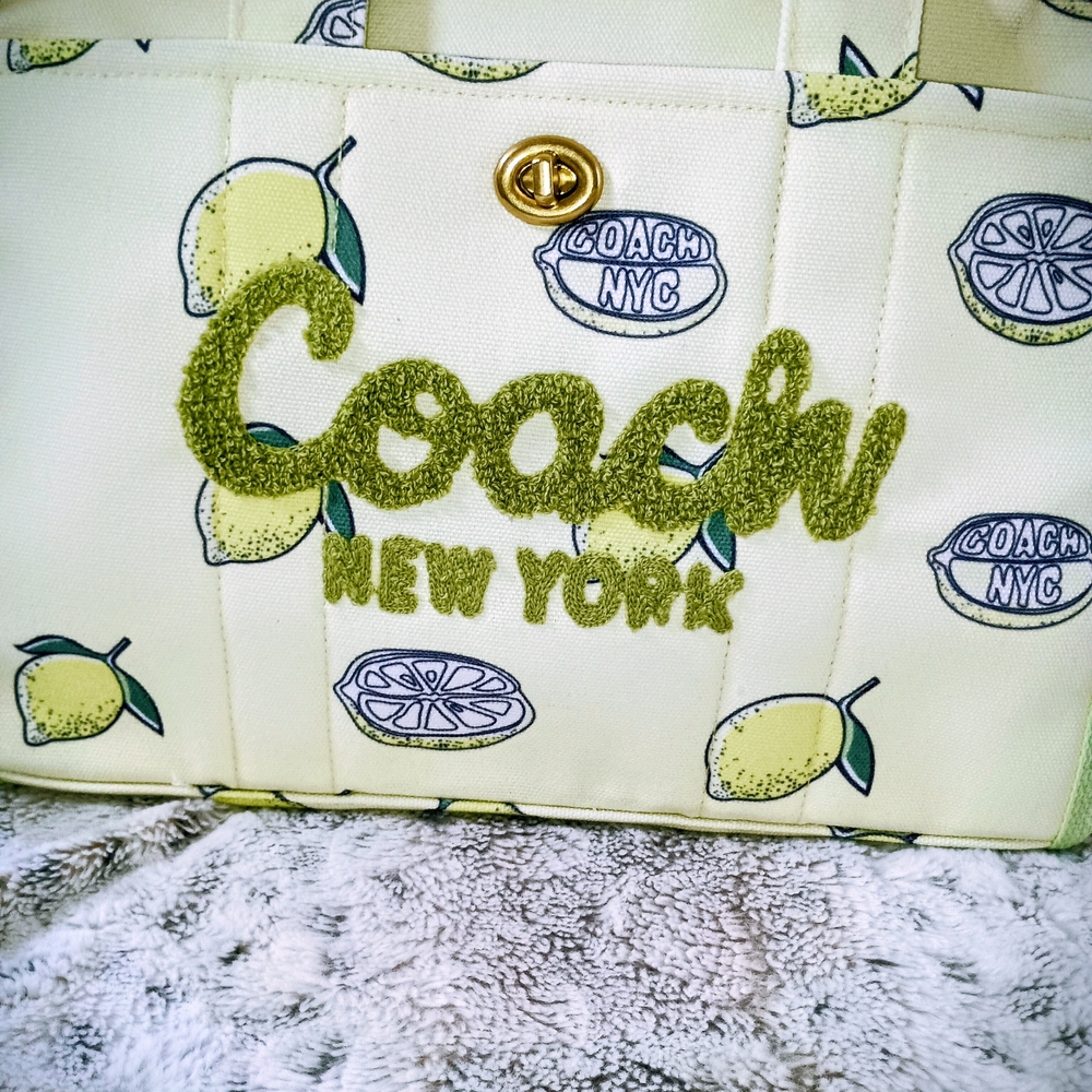 Coach New York Lemon Print Tote Bag - Cream and Green - Picture 3 of 7
